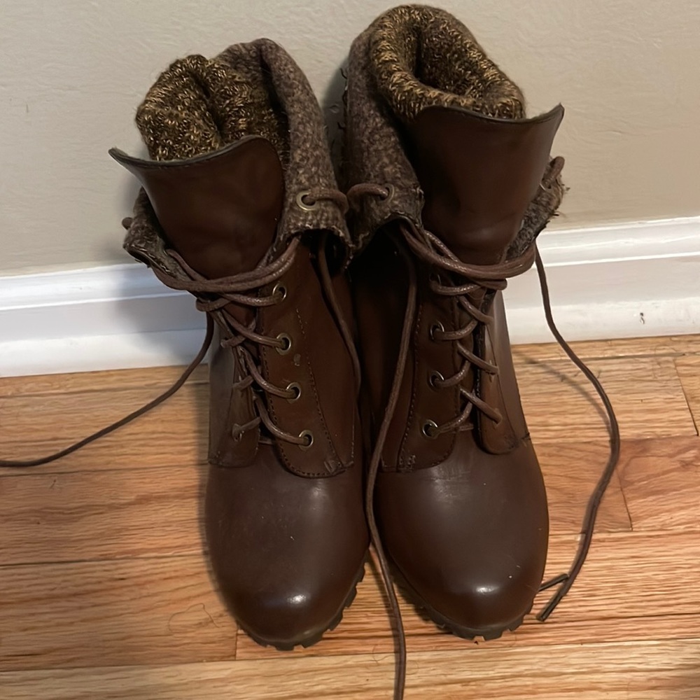 High Heeled Booties sweater cuffed  great condition 3inch heel